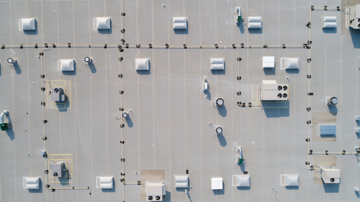 Aerial view of a commercial flat roof